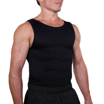 black mens compression shirt slimming front view