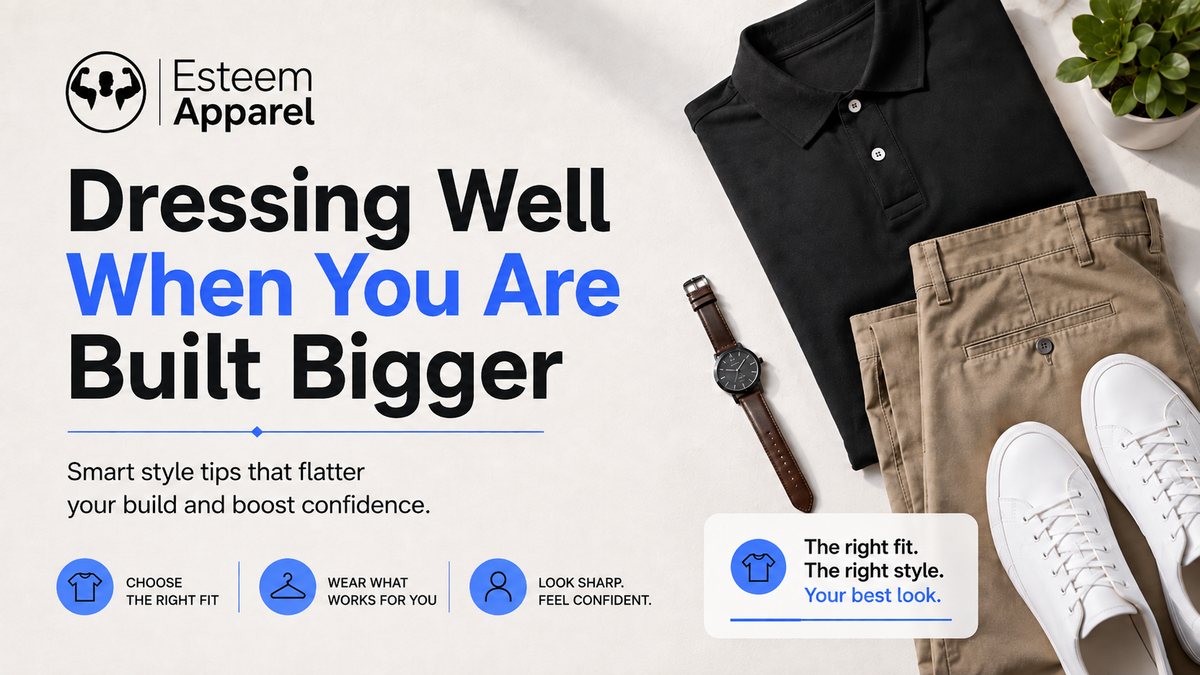 Esteem Apparel style guide for bigger men with smart fit and outfit tips.
