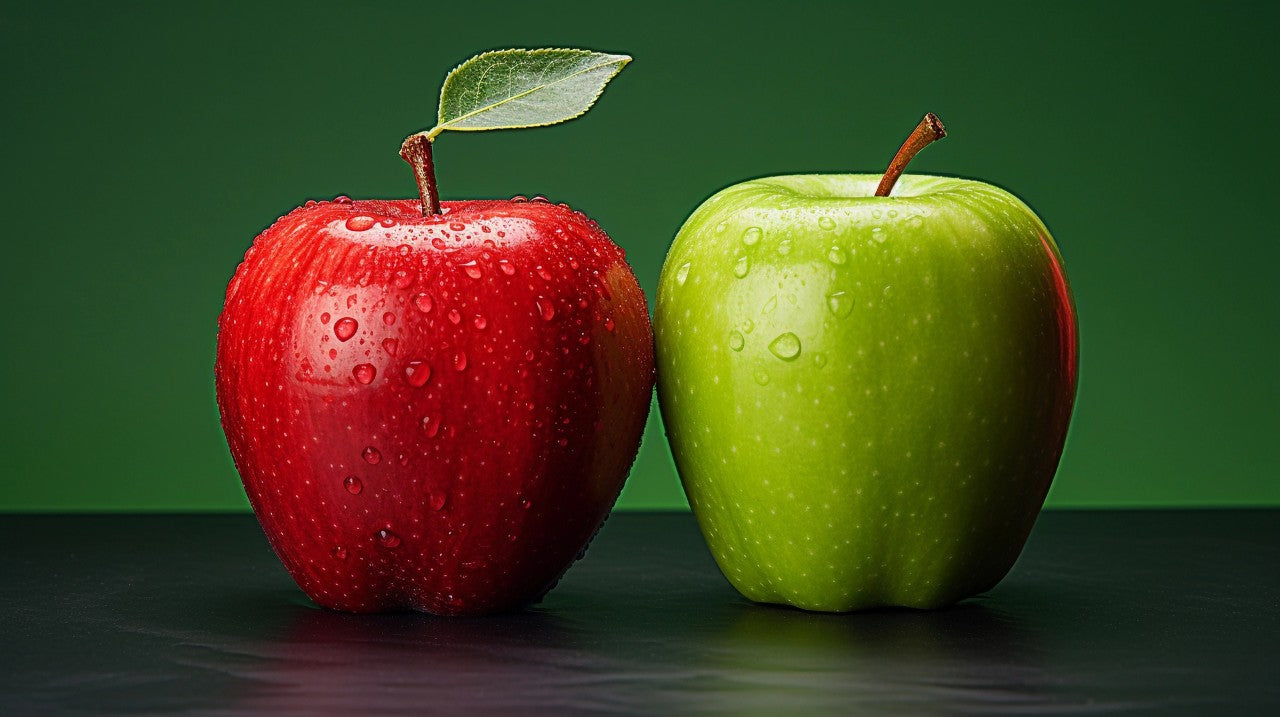 red and green apple side by side