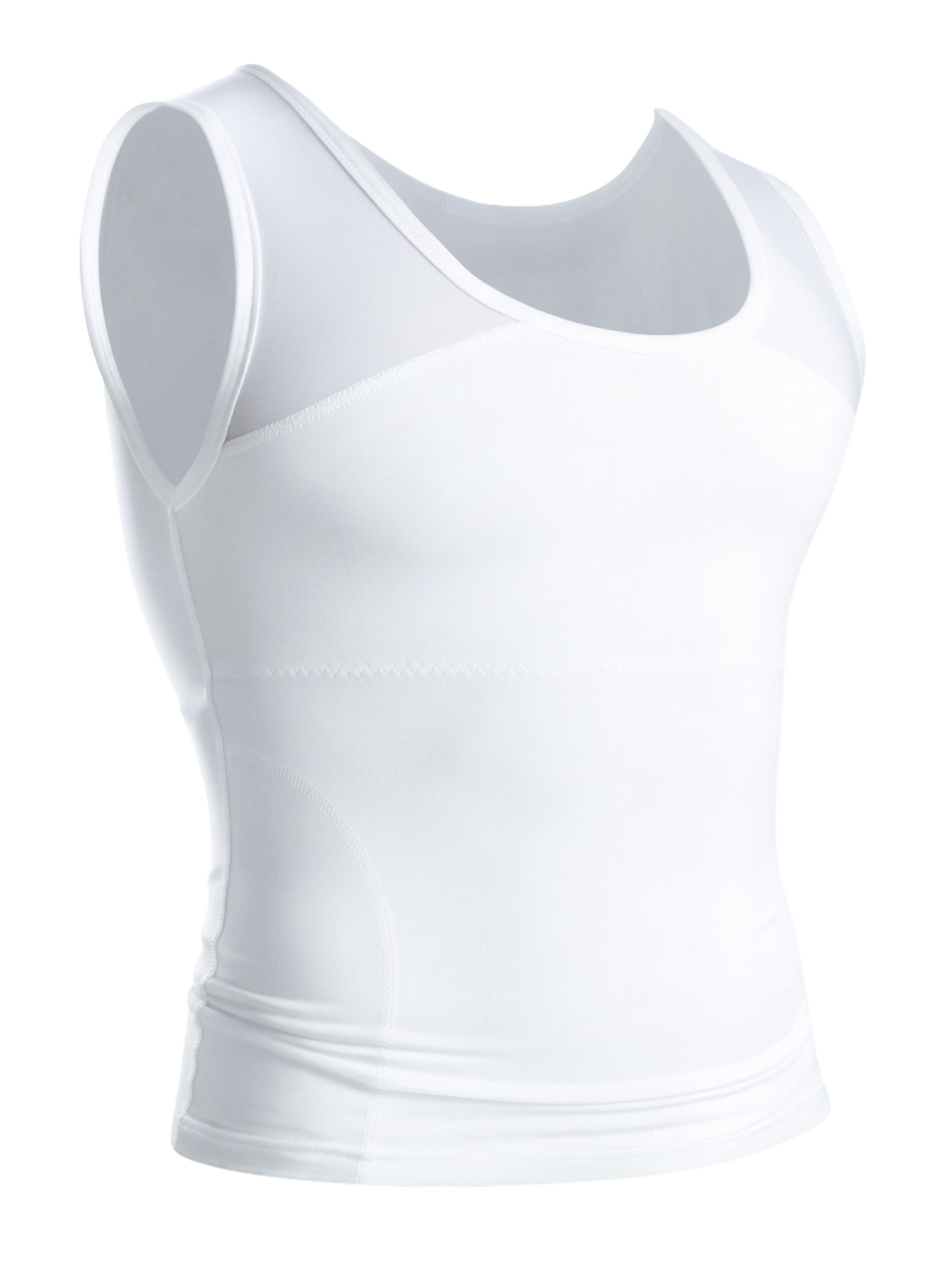 White compression tank product image with contoured chest panel and tapered torso fit, Esteem Apparel compression tank
