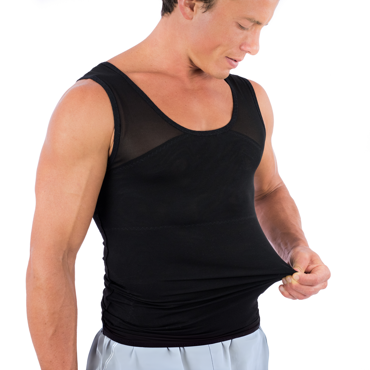 Esteem Apparel Max Mens Compression Shirt For Chest And Body Shaper Belly Slimming Shapewear Undershirt Tank Top For Men (Black, Medium