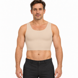Model wearing the Esteem seamless cropped chest binder in beige