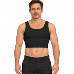 Model wearing the Esteem seamless cropped chest binder in black