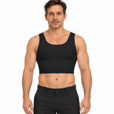 Model wearing the Esteem seamless cropped chest binder in black