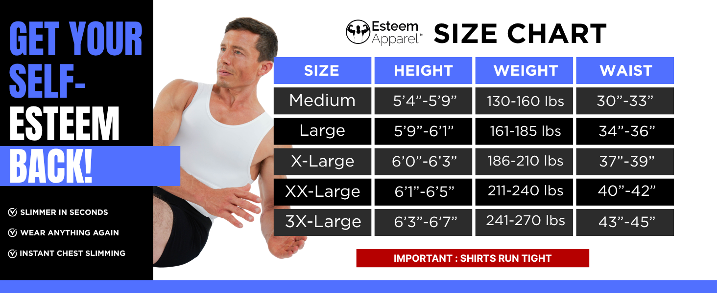 esteem apparel sizing guide